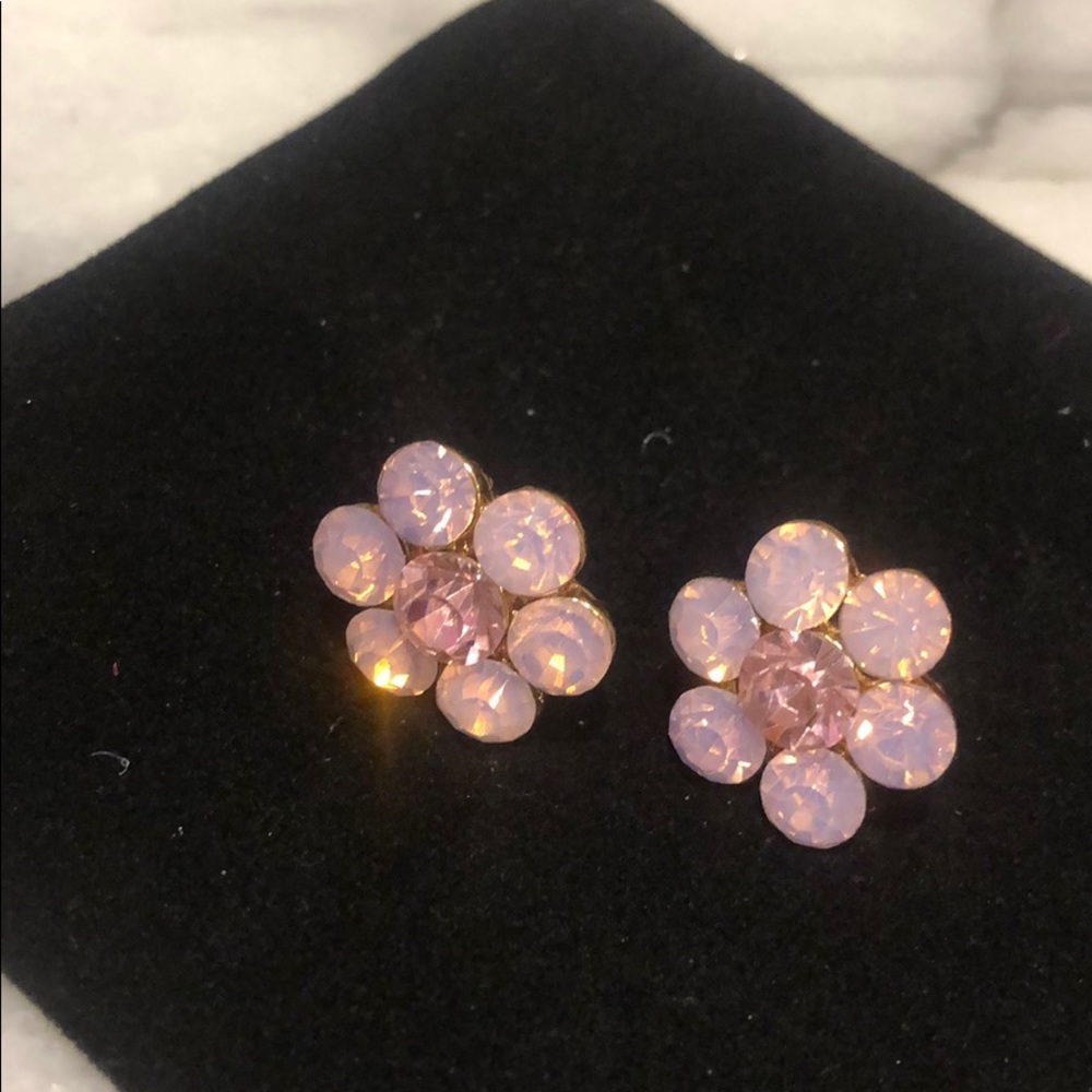 Pink Opal Crystal Flower Cluster Earring,NWT